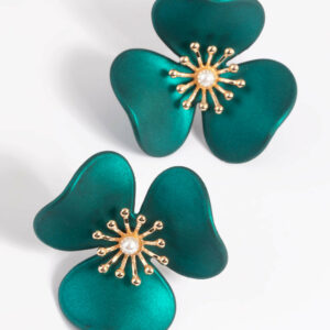 Green Statement Flower Stud Earrings