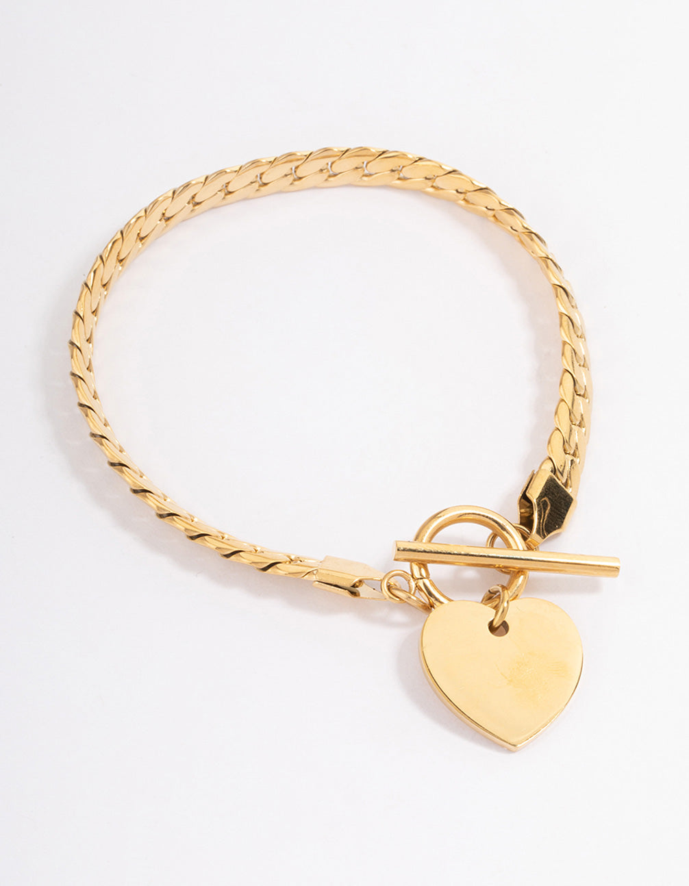 Stainless Steel Heart FOB Flat Chain Bracelet