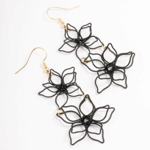 Black Double Wire Flower Drop Earrings