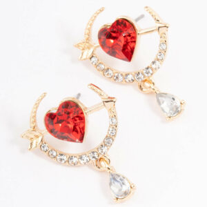 Red Cross Heart Drop Earrings