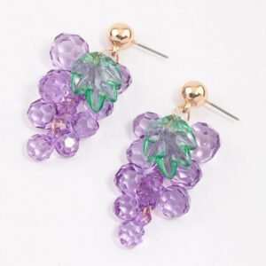 Purple Beaded Grape Drop Earrings