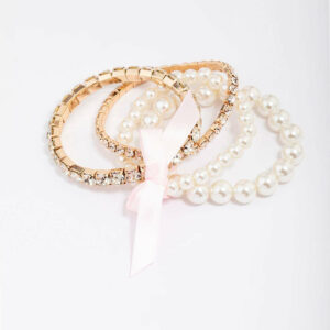& Pearl Beaded Bow Bracelet 4-Pack