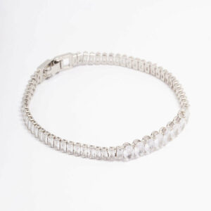 Rhodium Round Emerald-Cut Rectangular Tennis Bracelet