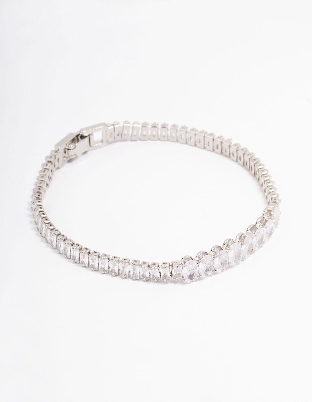 Rhodium Round Emerald-Cut Rectangular Tennis Bracelet