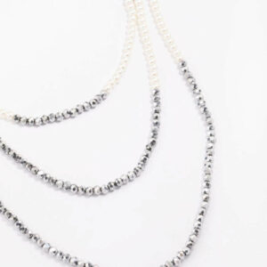 Rhodium Pearl Facet Layered Necklace