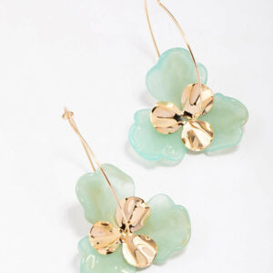 & Green Large Flower Wire Hoop Earrings