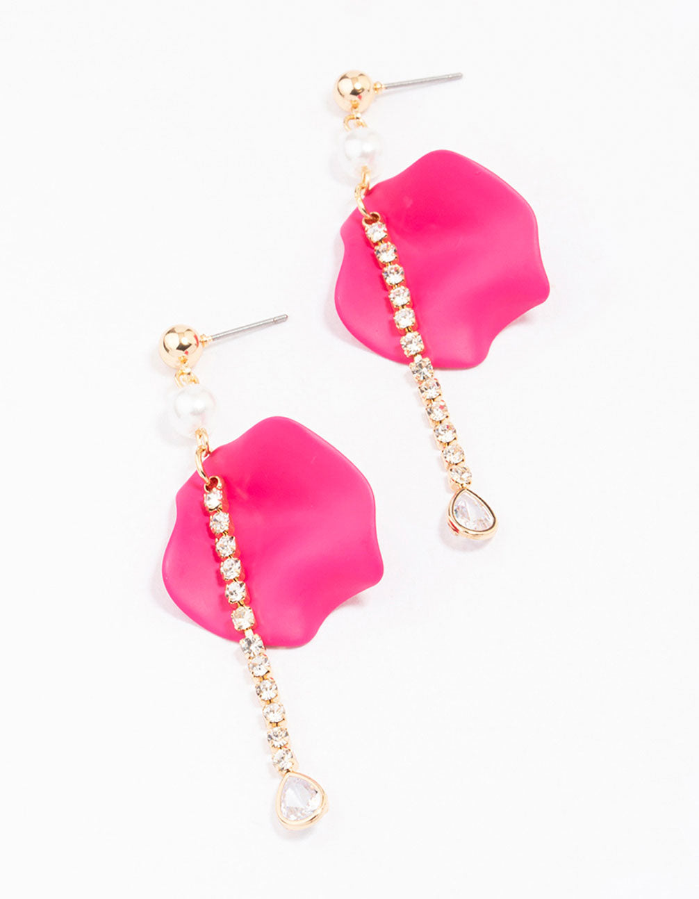 & Pink Iridescent Petal Chain Earrings