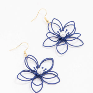 & Navy Blue Wire Pearl Earrings