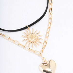 Heart Sun Cord Layered Necklace