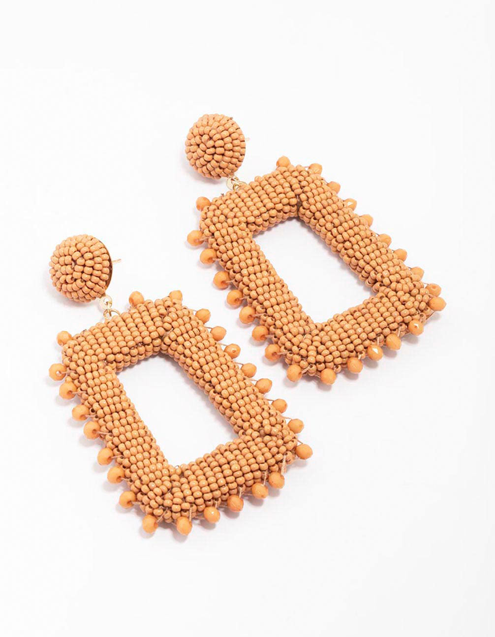 Orange Beaded Rectangular Earrings