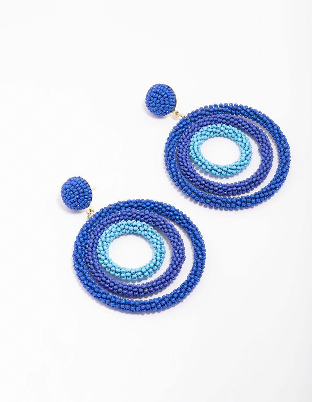Blue Beaded Circular Earrings