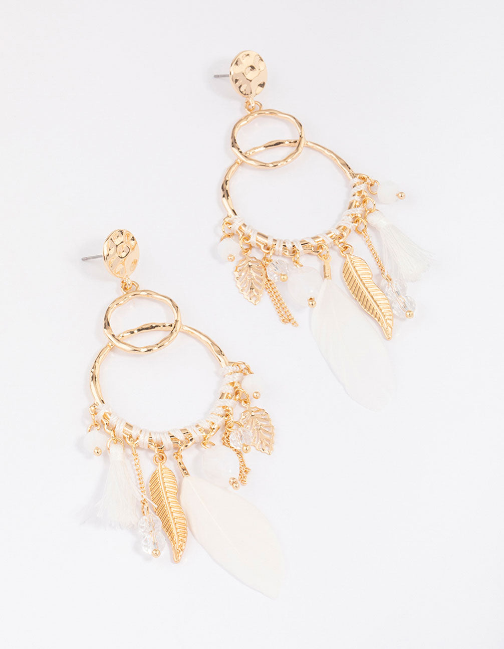 Thread Feather Beaded Earrings