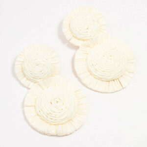 White Raffia Round Graduating Earrings