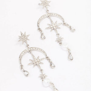 Rhodium Celestial & Pearl Drop Earrings