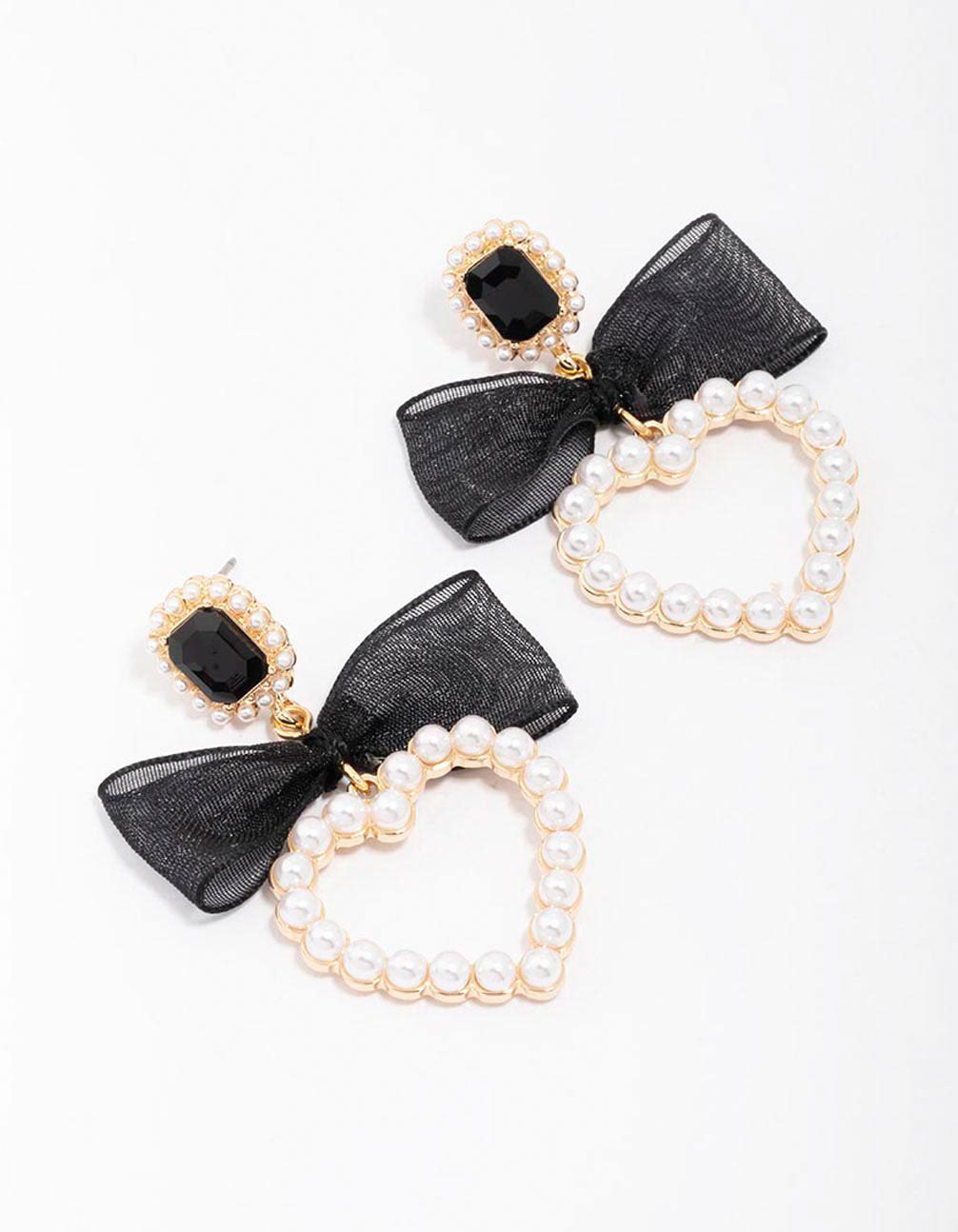 Pearl Bow Heart Drop Earrings