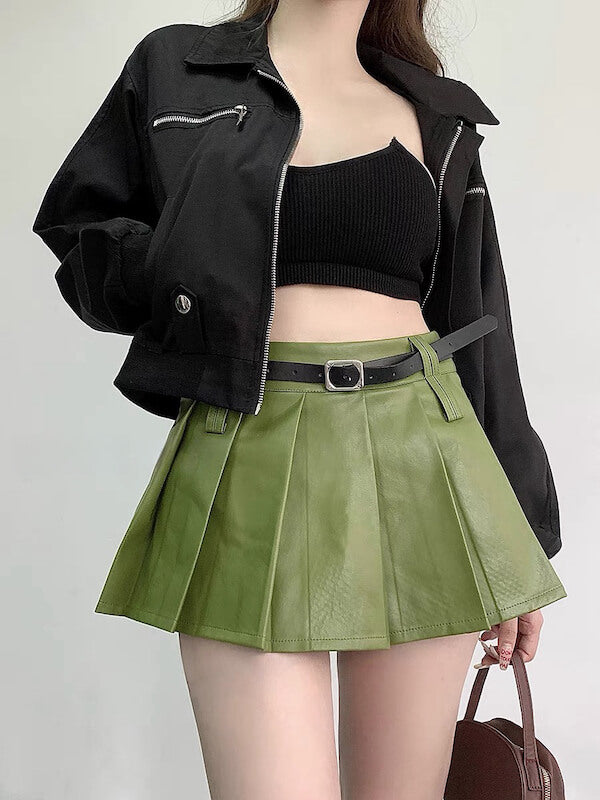 Belt leather pleated skirt - Image 3