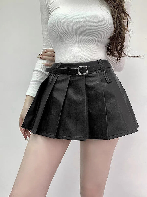 Belt leather pleated skirt - Image 4